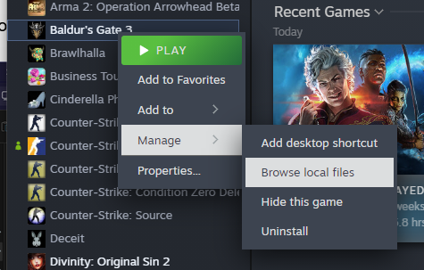 Steam Right Click Menu